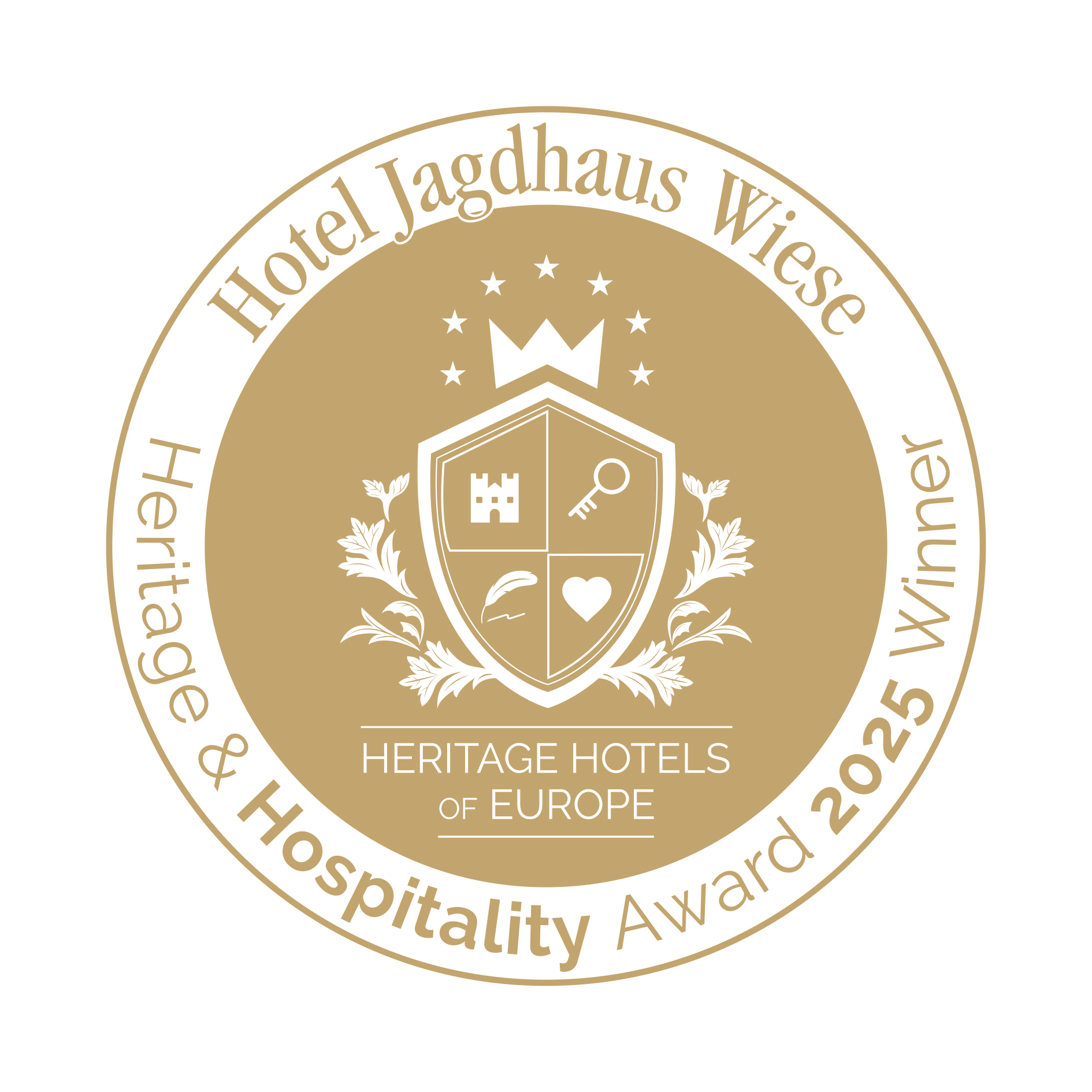 Gewinnerlogo Heritage & Hospitality-Award 2025 der Heritage Hotels of Europe